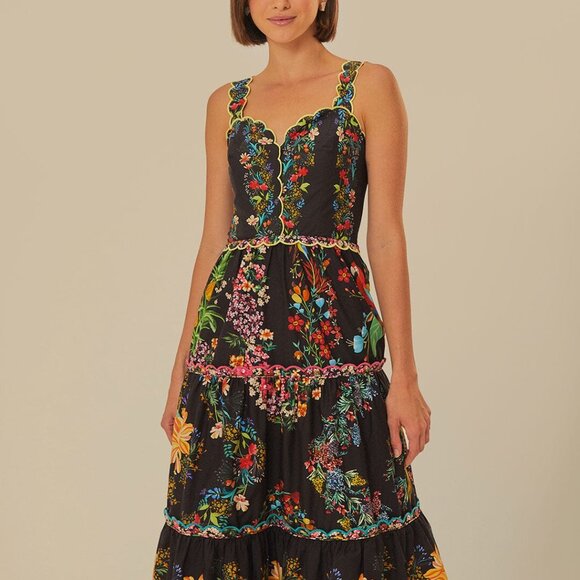 *LIKE NEW* black delicate forest scarves organic cotton maxi dress - Picture 2 of 7